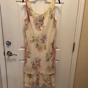 J.B.S. Floral Sleeveless Midi Dress - Cream and Pink Size 12